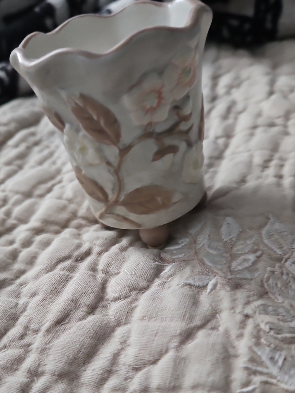 Handcrafted Floral Ceramic Tumbler in Cream and Beige But Michael Sparks